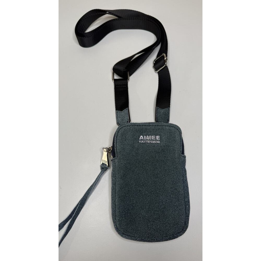 Aimee Kestenberg Crossbody Small Blue Denim Finished Leather Adjustable Zip Top